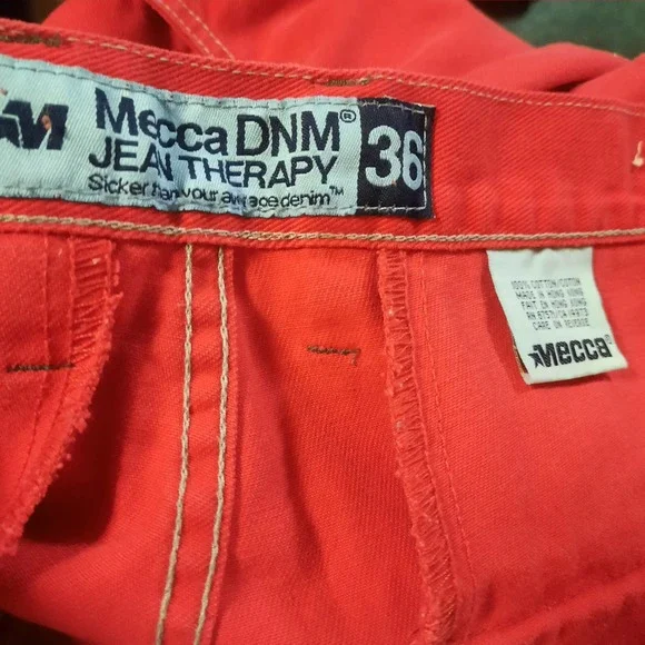 Mecca DNM Hip hop Rap Funky Red Denim Jeans contrast stitching Men's 36
